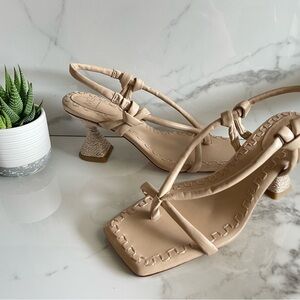 ANTONIO MELANI Alice Nude Strappy Square-Toe Block Heels